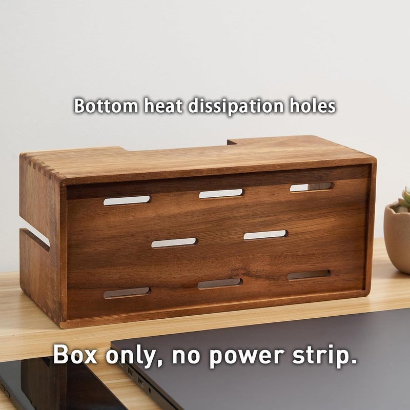 LiTY Acacia Wood Cable Management Box, Wooden Cord Hider & Organizer for Power Strip, Electrical Hiding, TV Wires, Desk & Floor Cables - Office Under Desk Cable Storage Box for Wire Storage Organization - Image 4
